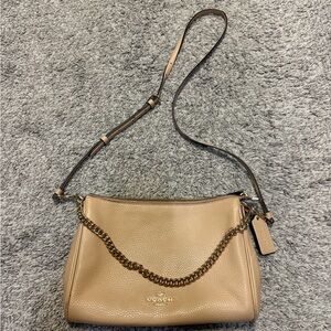 Coach Beige Pebbled Leather Crossbody with Gold Chain